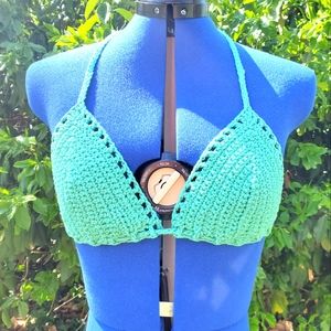 Bikini Festival Halter Top Crochet Aquamarine